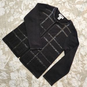New without tag Alfred Dunner Petite PM Cardigan Sweater Top Black Knitted Wool
